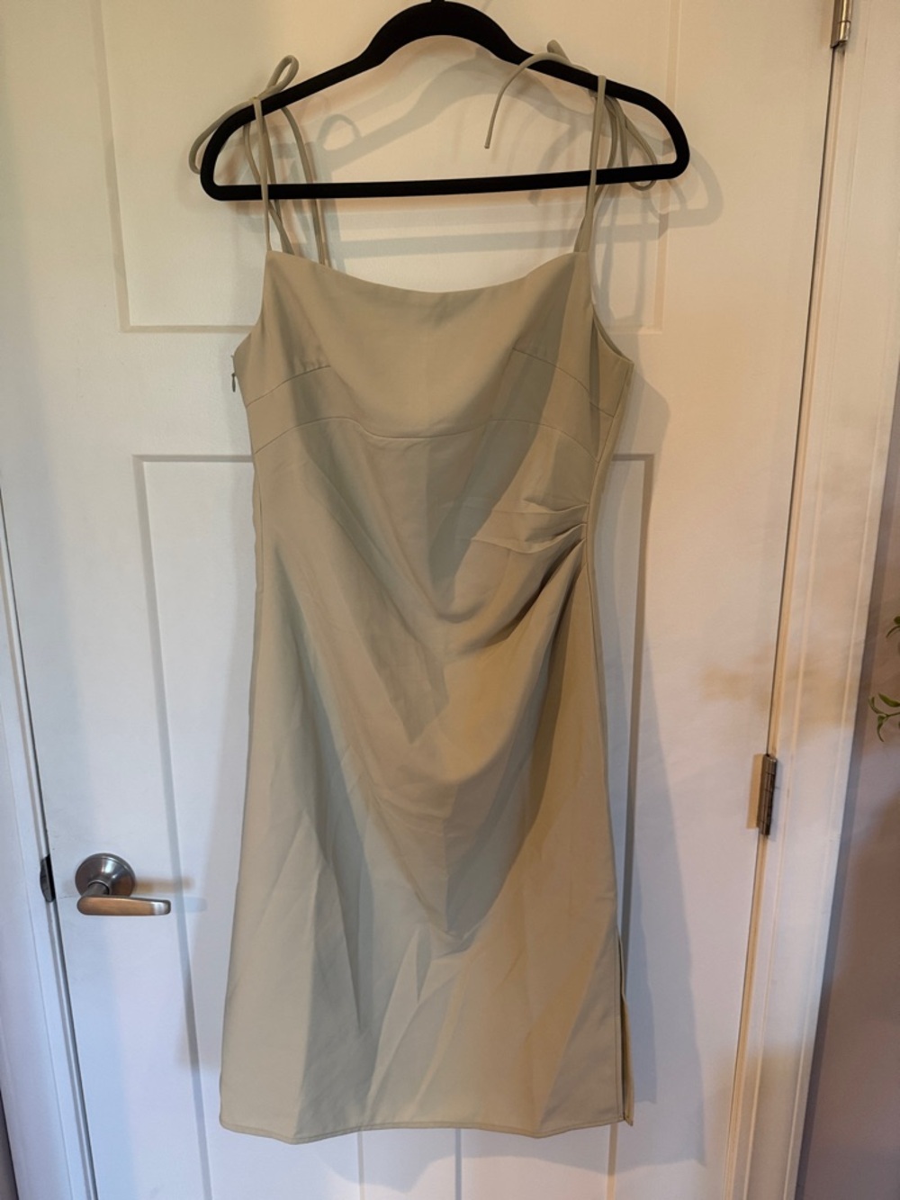 Sleeveless Sage Green Slip Dress with Tie Straps